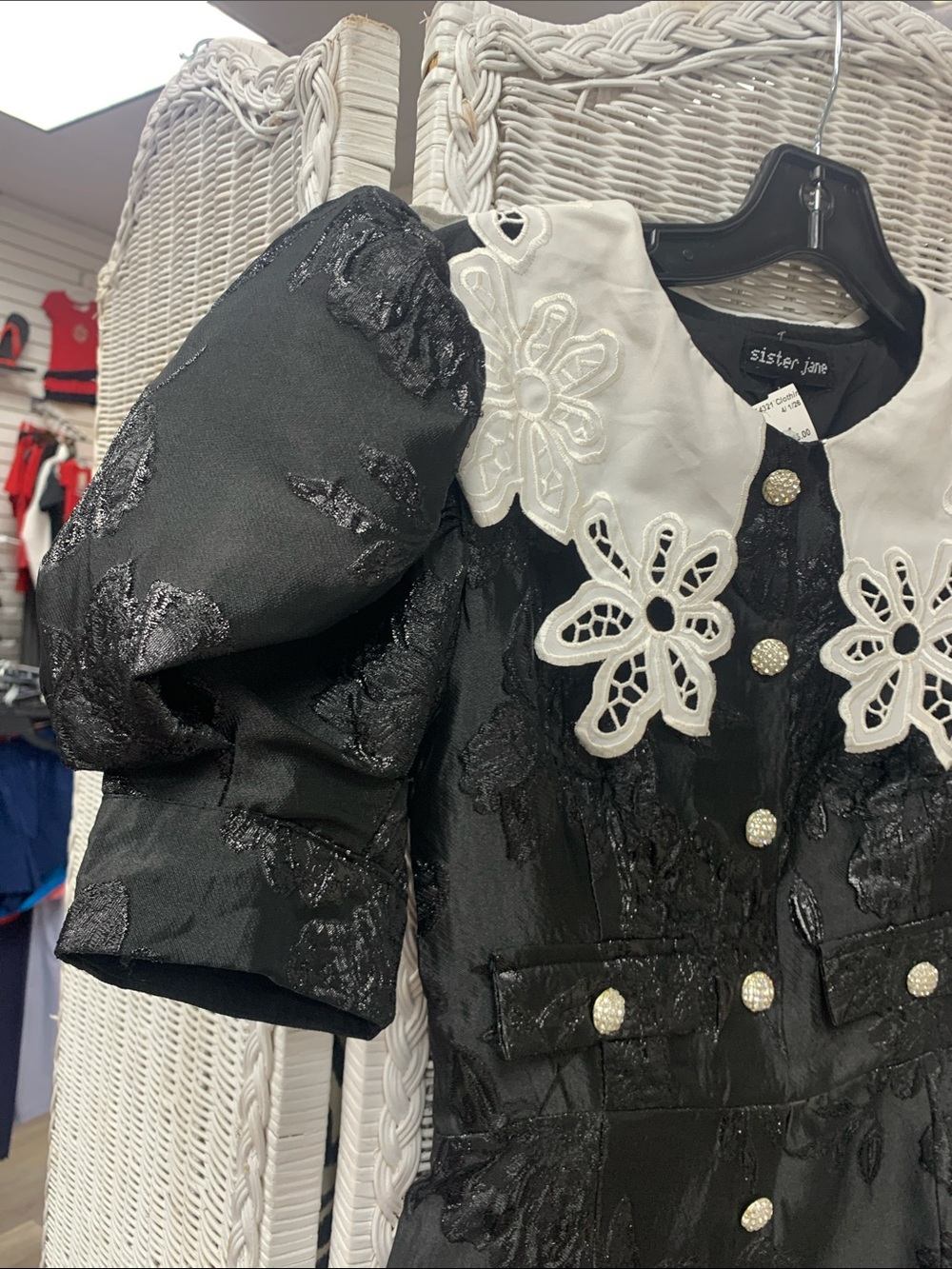 Sister Jane Black Floral Jacquard Dress with White Appliqué Collar - Picture 3 of 6